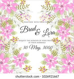 Marriage invitation card with pink flowers Wedding floral vector template