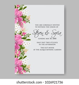 Marriage invitation card with pink flowers Wedding floral vector template