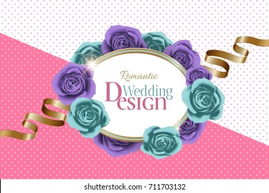 Marriage invitation card. Roses for holiday card. Valentine's day design. poster, banner, brochure, template. Vector illustration.