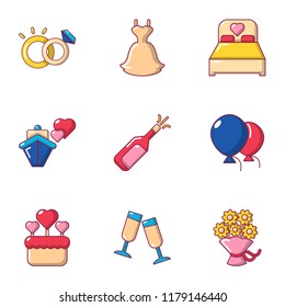 Marriage night icons set. Cartoon set of 9 marriage night vector icons for web isolated on white background