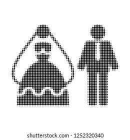 Marriage persons halftone dotted icon. Halftone pattern contains circle points. Vector illustration of marriage persons icon on a white background.
