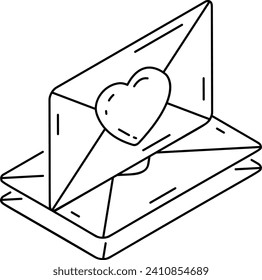 Propuesta de matrimonio Concepto isométrico, sobre con diseño de icono del vector del corazón, símbolo de aplastamiento de obsesión, emociones y sensaciones Signo, carta de amor por correo electrónico material, relación e infame ilustración