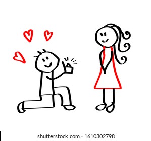 Marriage proposal. A man makes an offer to a woman on a white background. Sketch Vector illustration.