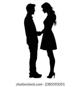 Marriage Proposal Silhouette on White.