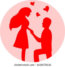 marriage proposal silhouette in red