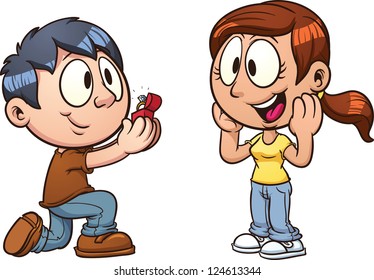 Marriage proposal. Vector clip art illustration with simple gradients. Each character in a separate layer.