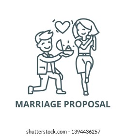 Marriage proposal,man and woman, love ring vector line icon, linear concept, outline sign, symbol