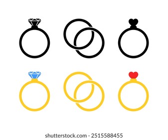 Marriage Ring set icons. Flat and silhouette style. Vector icons.