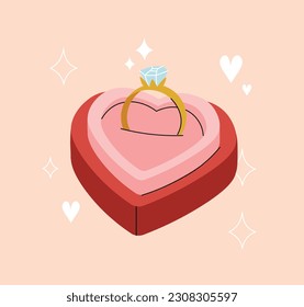 Marriage rings concept. Accessory and decoration for men and women, bride and groom, husband and wife. Wedding ceremony invintation postcard design. Cartoon flat vector illustration