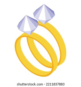 Marriage rings icon isometric vector. Gold ring. Two golden