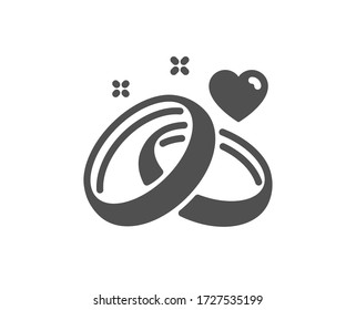 Marriage rings icon. Romantic engagement or wedding sign. Couple relationships symbol. Classic flat style. Quality design element. Simple marriage rings icon. Vector