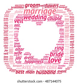 Marriage word cloud in shape of heart frame
