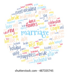 Marriage word cloud. Vector illustration. Isolated on white.