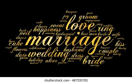 Marriage word cloud. Vector illustration. Love concept.