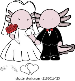 married axolotl couple cartoon set illustration in vector format