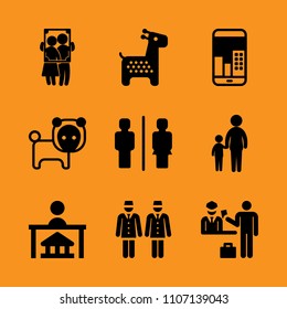 married, businessman, wall and childhood icon set. Vector illustration for web and design.
