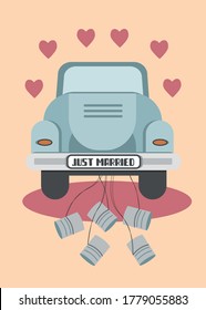 Married car. Wedding day illustration