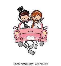 Married couple in car avatar characters