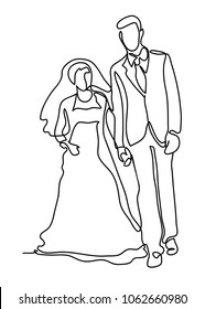 Married couple. Continuous line drawing. Isolated on the white background. Vector monochrome, drawing by lines.