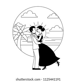 married couple dancing in beach isolated icon