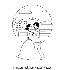 married couple dancing in beach isolated icon