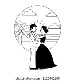 married couple dancing in beach isolated icon