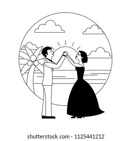 married couple dancing in beach isolated icon