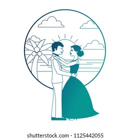 married couple dancing in beach isolated icon