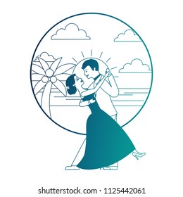 married couple dancing in beach isolated icon