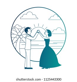 married couple dancing in beach isolated icon