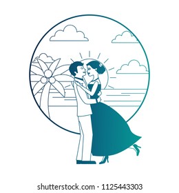 married couple dancing in beach isolated icon