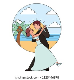 married couple dancing in beach isolated icon