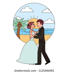 married couple dancing in beach isolated icon