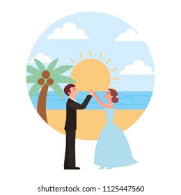 married couple dancing in beach isolated icon