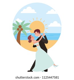 married couple dancing in beach isolated icon