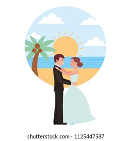 married couple dancing in beach isolated icon