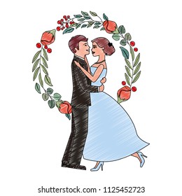 married couple dancing and crown with rose flower