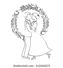 married couple dancing and crown with rose flower