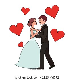 married couple dancing with hearts isolated icon