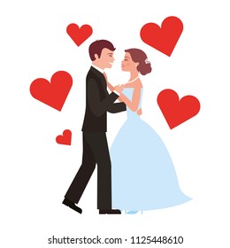 married couple dancing with hearts isolated icon