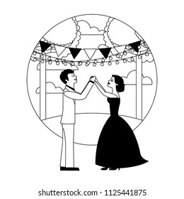 married couple dancing in landscape isolated icon