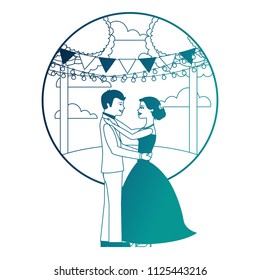 married couple dancing in landscape isolated icon