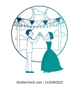 married couple dancing in landscape isolated icon
