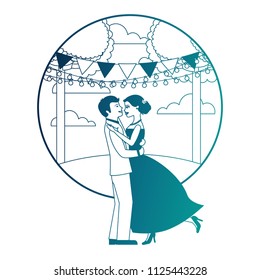 married couple dancing in landscape isolated icon