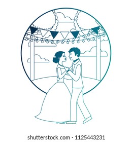 married couple dancing in landscape isolated icon