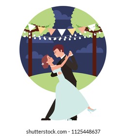 married couple dancing in night landscape isolated icon