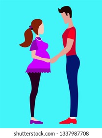 A married couple expecting a baby. Pregnant Woman and man. Husband and wife, family. Vector illustration.