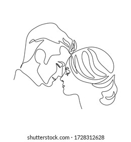 Married couple faces, continuous lines showing love, vector illustration