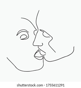 Married couple faces, continuous lines showing love, vector illustration