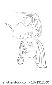 Caras de pareja casada, líneas continuas que muestran amor, ilustración vectorial